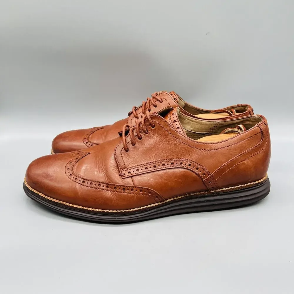Cole Haan Shoes Men 12 Brown Leather Grand OS Wingtip Oxford Dress Brogue Casual
